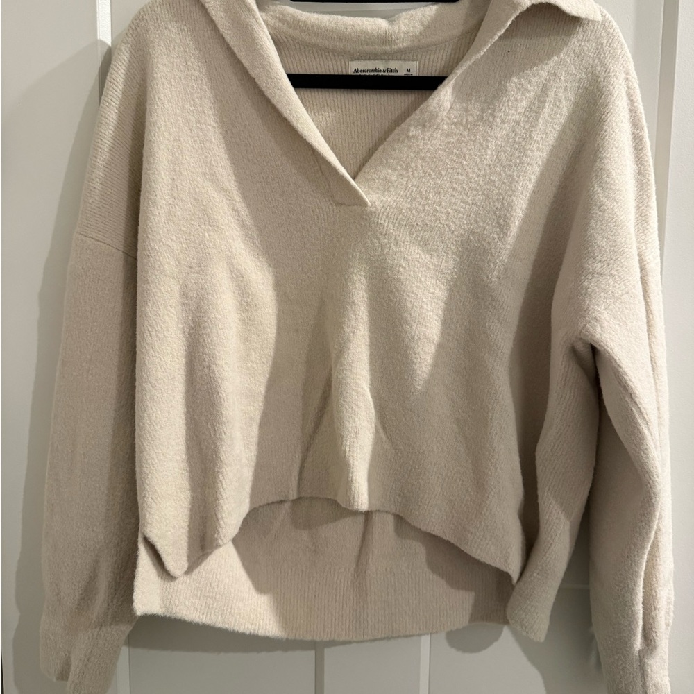 Abercrombie & Fitch Cream V-Neck Collared Sweater
